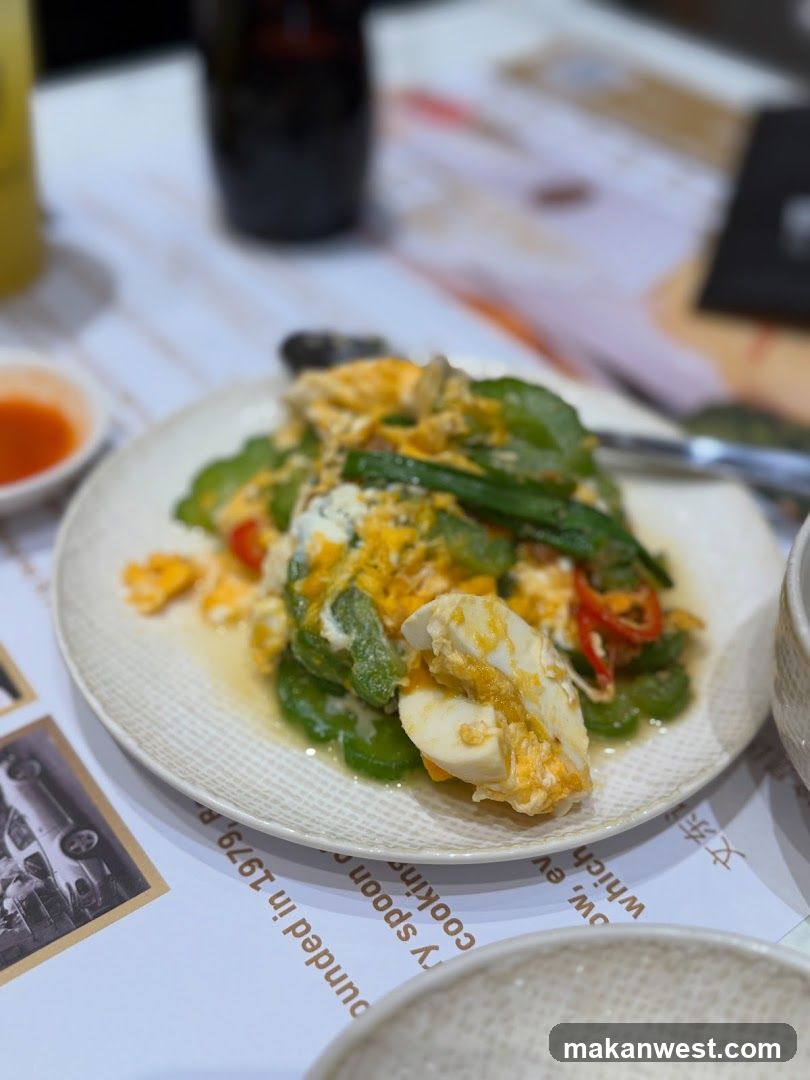 Plate of stir-fried vegetables with egg