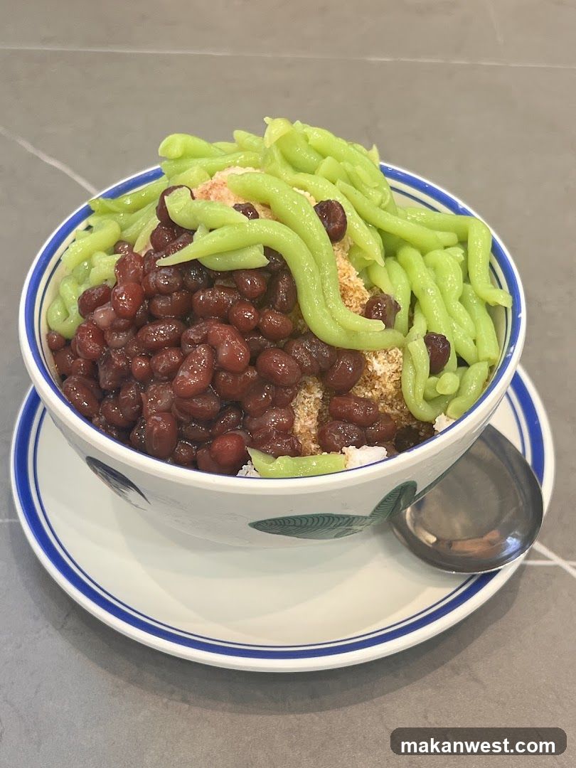 Bowl of Cendol with Red Beans and Coconut Milk