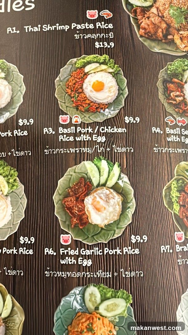 Thai Rice Dishes Menu