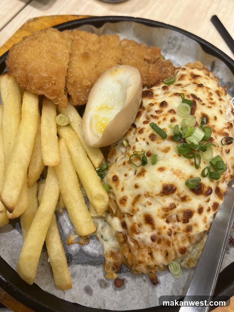 Cheese Fried Rice with Fries and Chicken