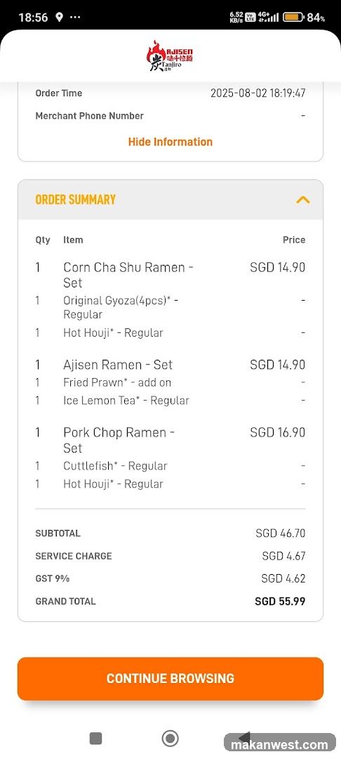 Rijsen Ramen Order Summary