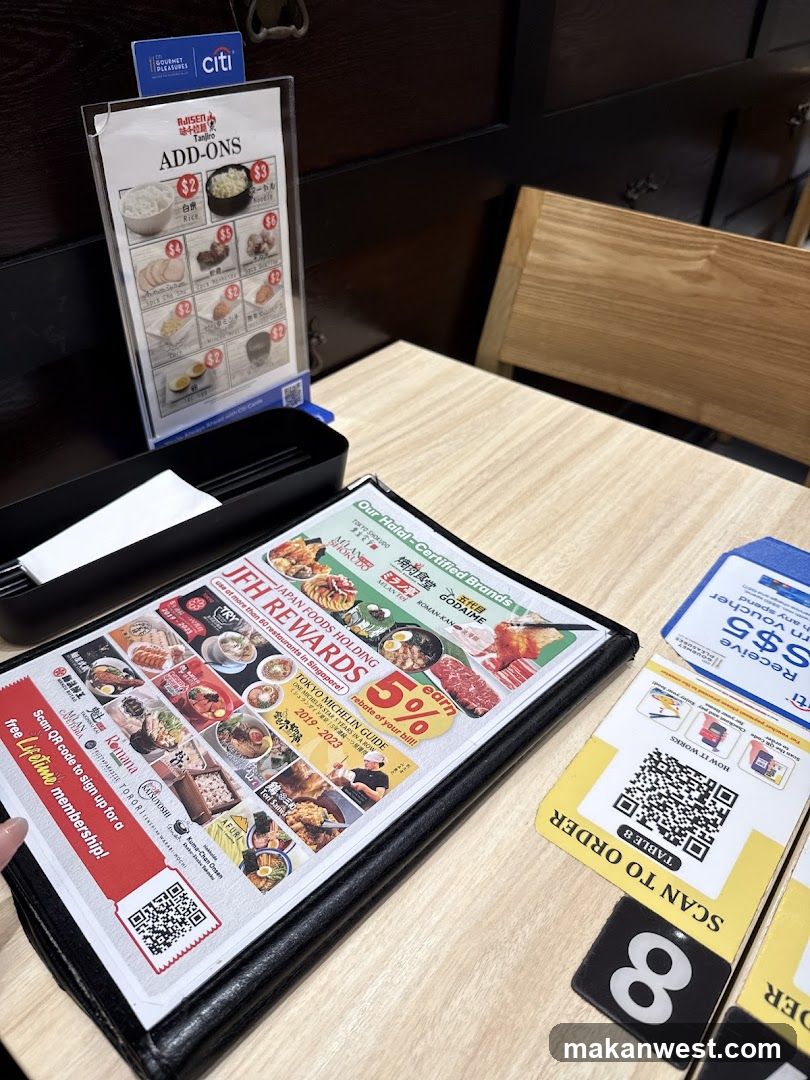 Restaurant Table with Menu and Add-ons Sign