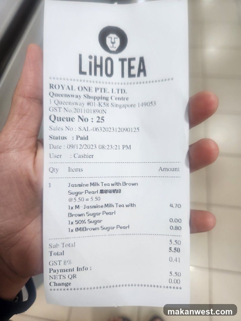 Receipt from LiHo Tea
