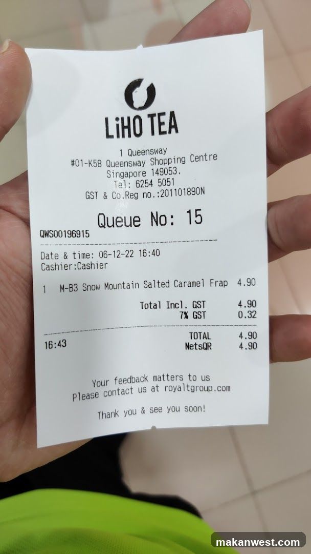 Liho Tea Receipt
