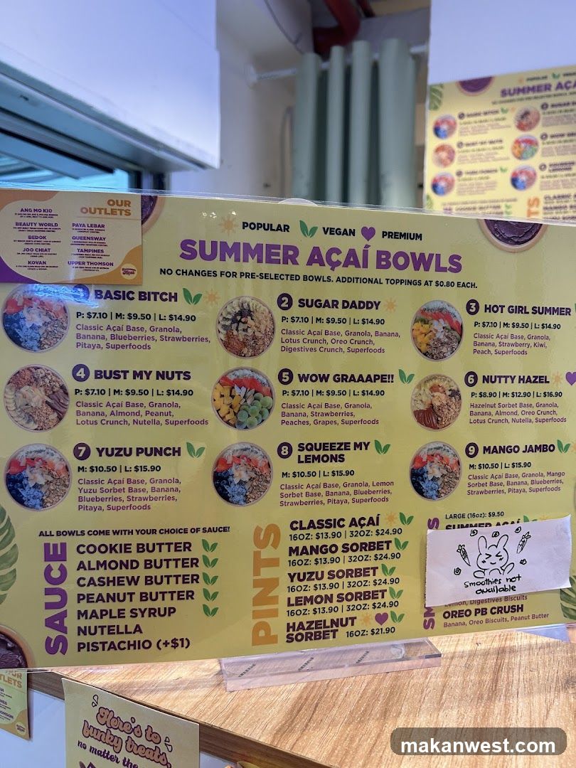 Summer Açaí Bowls Menu