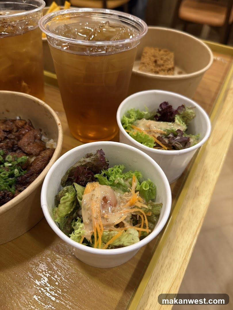 Food Tray with Drinks and Salads