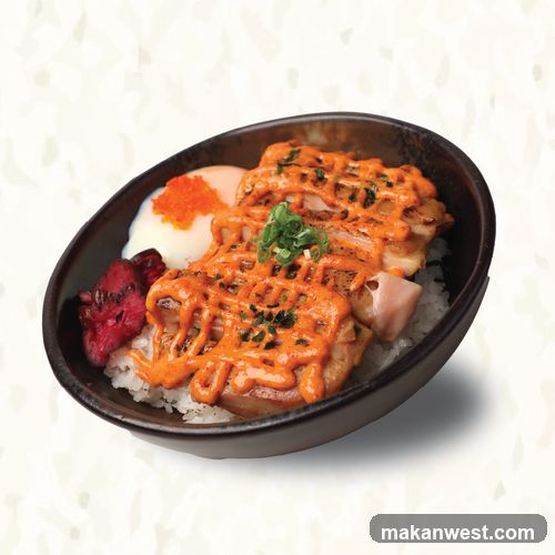 Grilled Chicken Rice Bowl with Sauce and Garnish