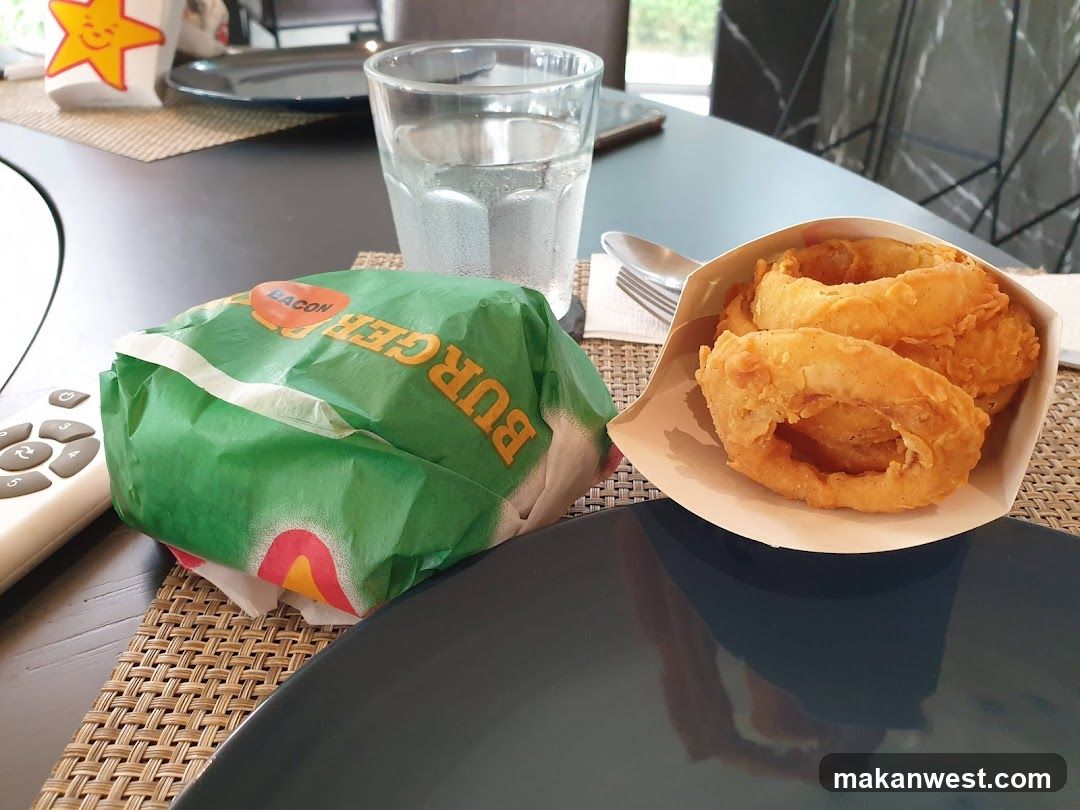 Burger and Onion Rings Meal