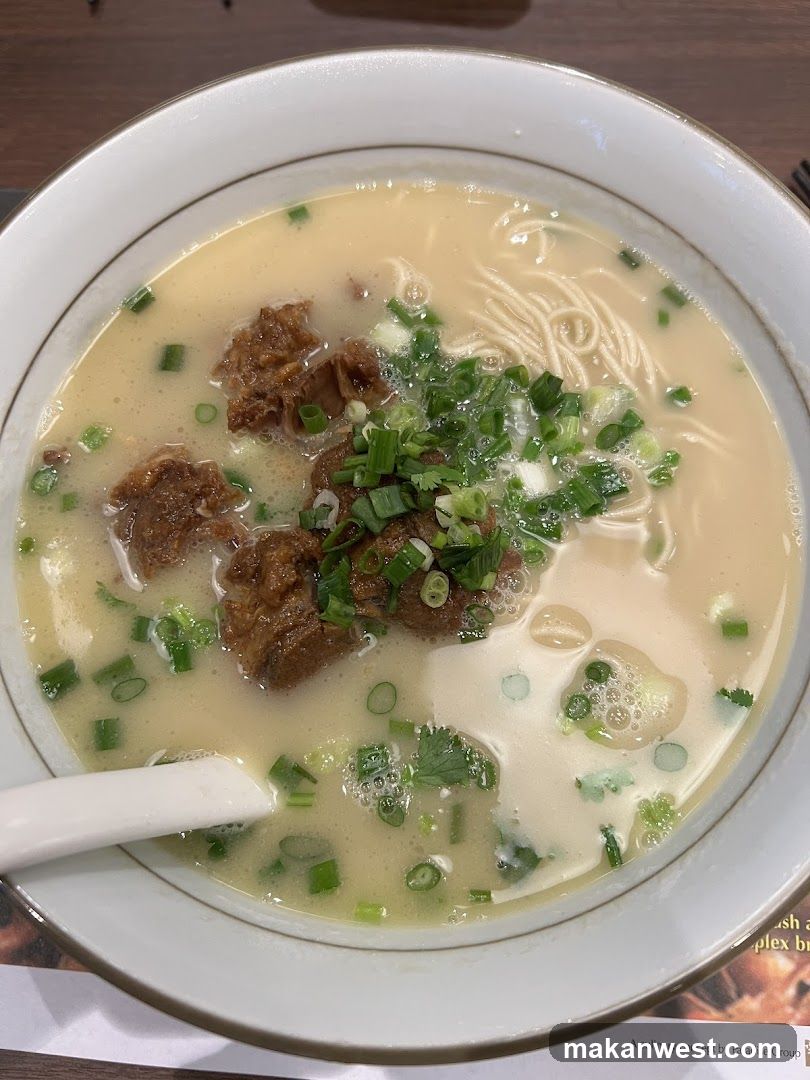 Bowl of Noodle Soup with Meat and Green Onions