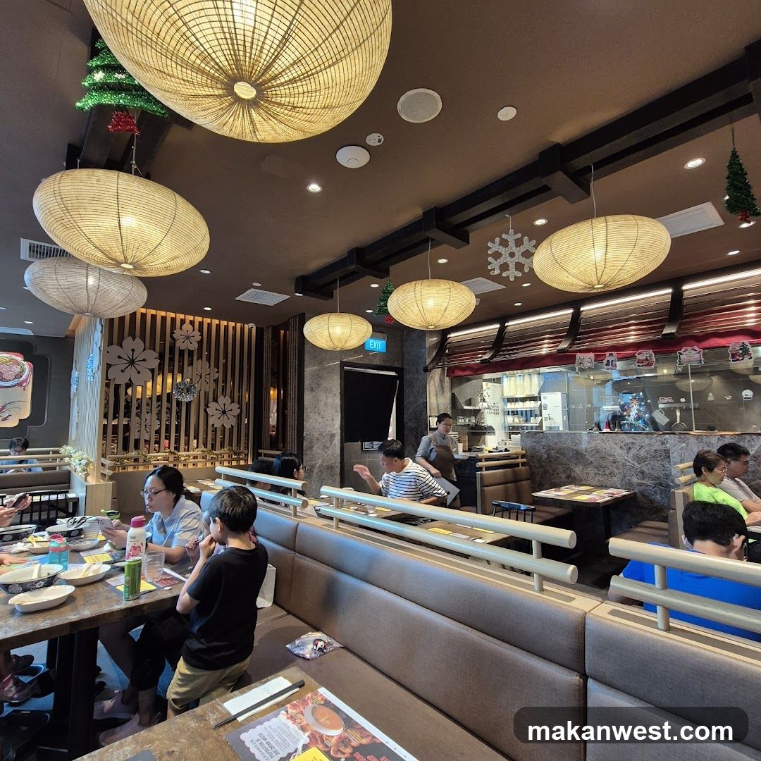 Restaurant Interior with Warm Lighting and Decorative Elements