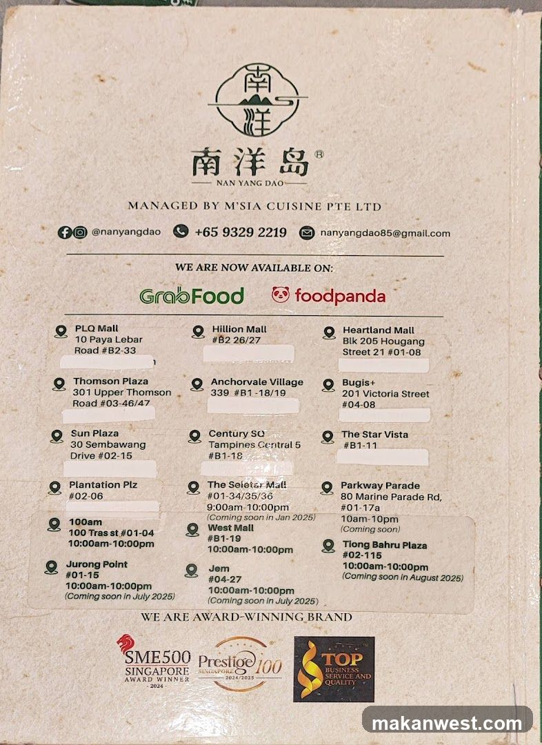 Nan Yang Dao Locations