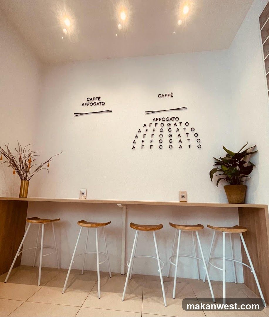 Modern cafe interior with bar seating