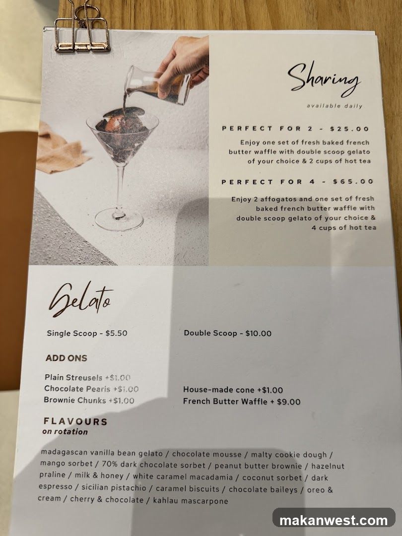 Sharing & Gelato Menu