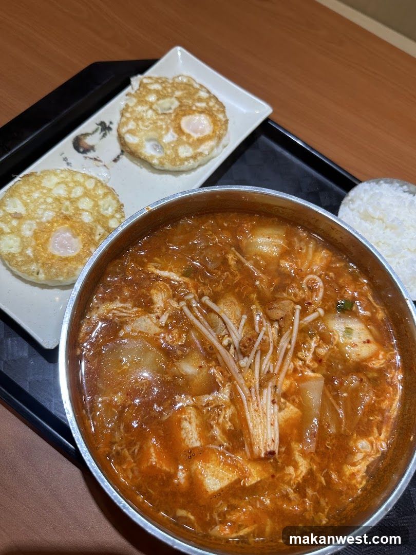 Korean Stew with Fried Eggs and Rice