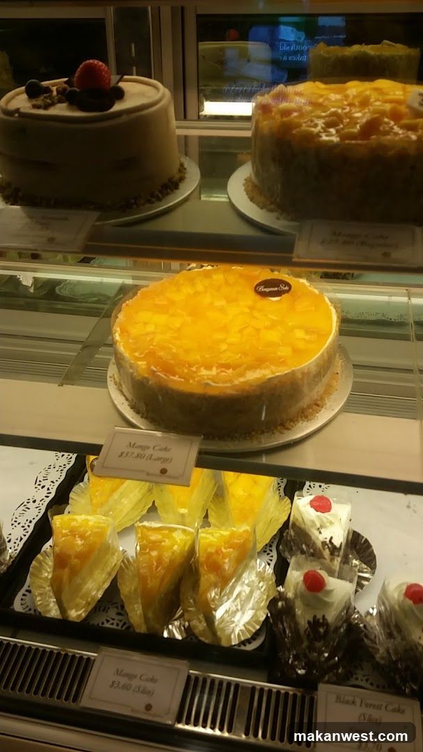 Cakes in a display case