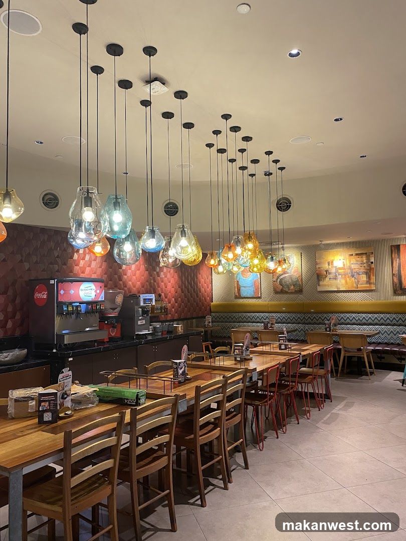Restaurant Interior with Colorful Pendant Lights