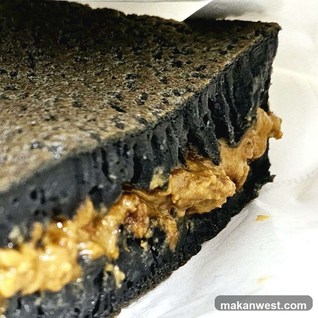 Black bread with peanut butter filling