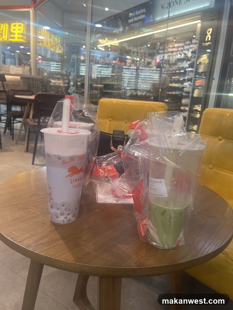 Two bubble tea drinks on a table