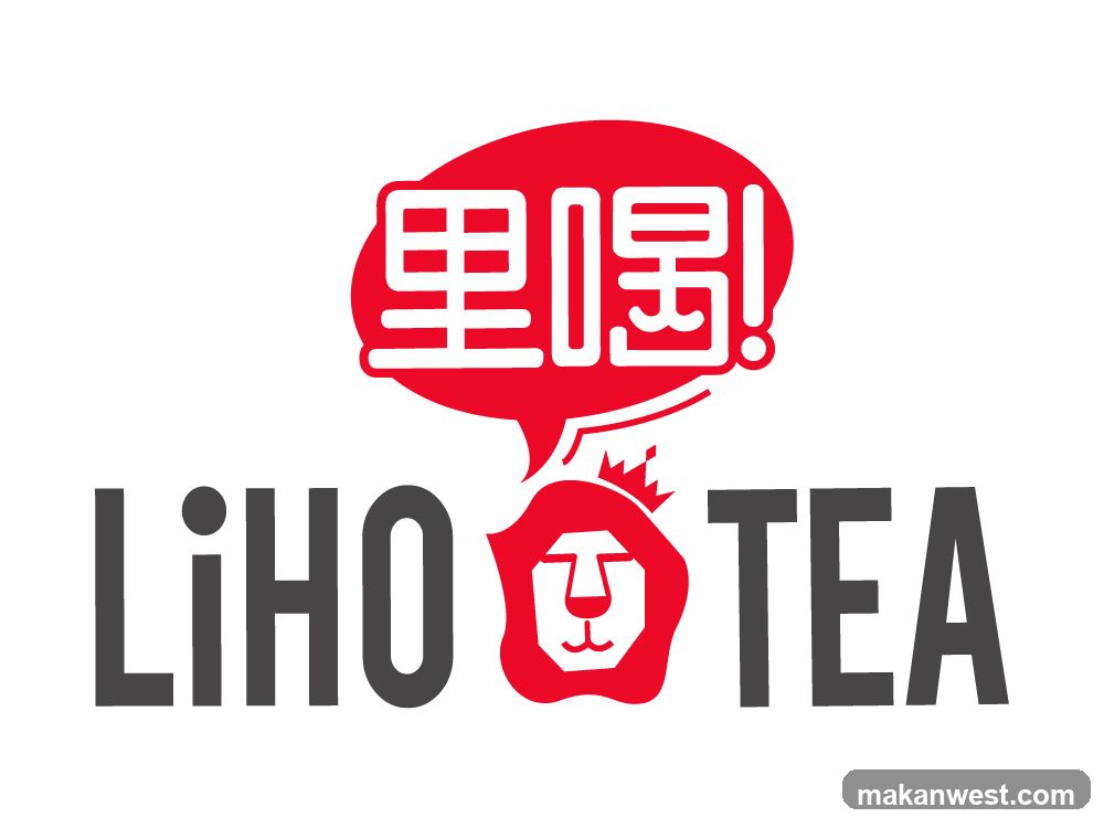 The logo features the text "LiHO TEA" in large, dark gray sans-serif font. The "O" in "LiHO" is replaced by a red icon of a lion's head wearing a crown. Above the "LiHO" text, within a red speech bubble, are two white Chinese characters.