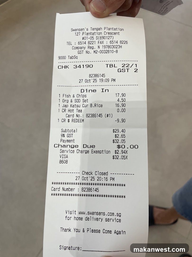 Receipt from Swensen's