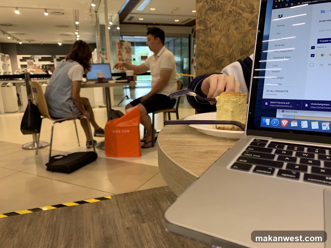 People working and eating in a cafe