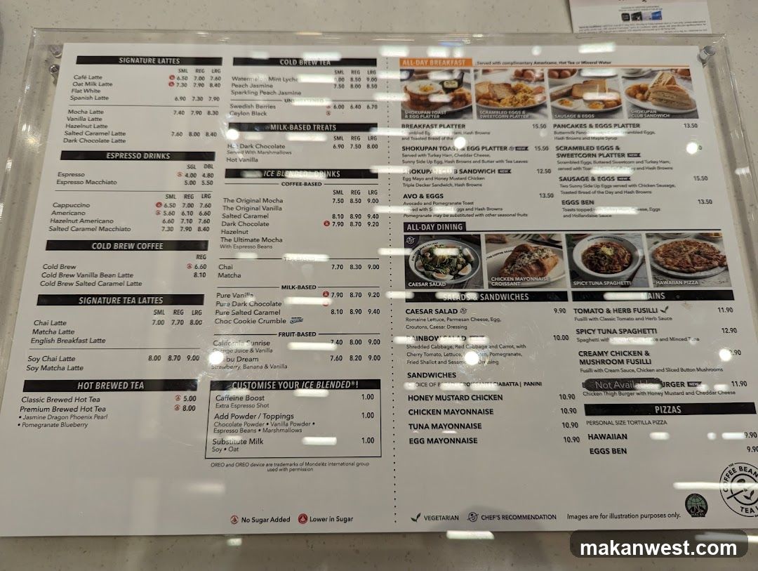 Coffee Bean & Tea Leaf Menu