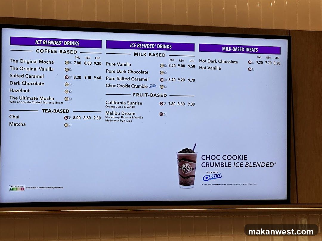 Ice Blended Drinks Menu