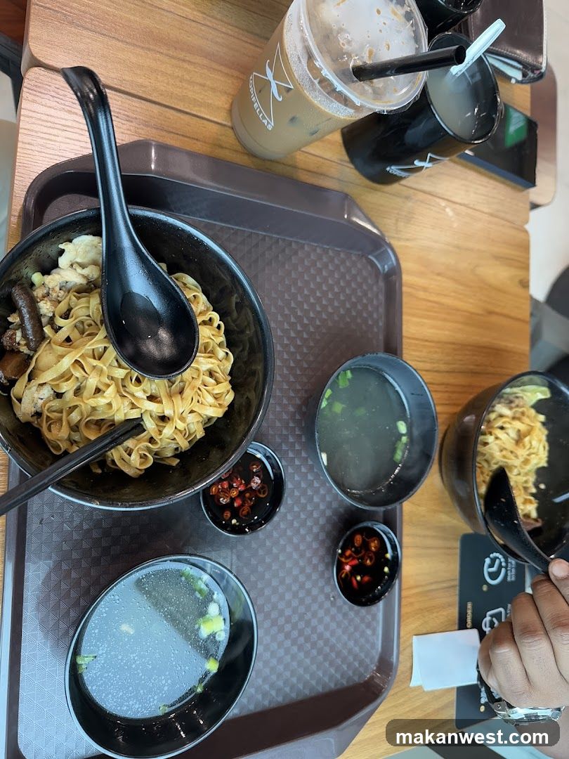 Noodle Dish with Drinks