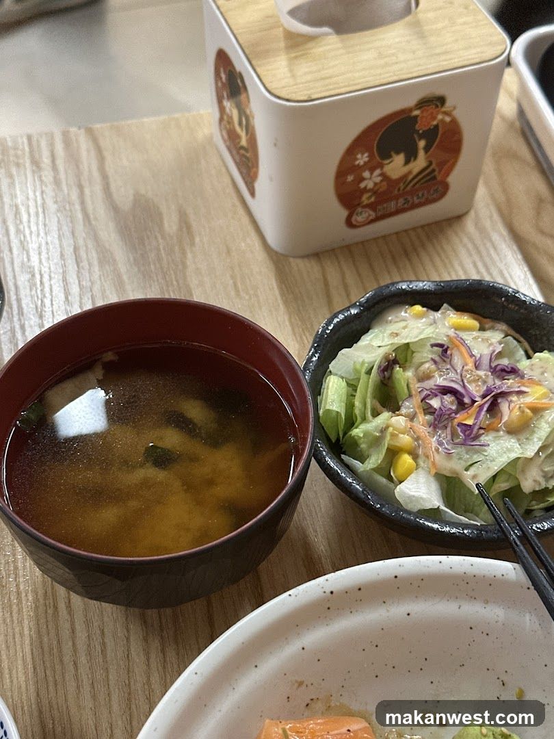 Japanese Meal with Miso Soup and Salad