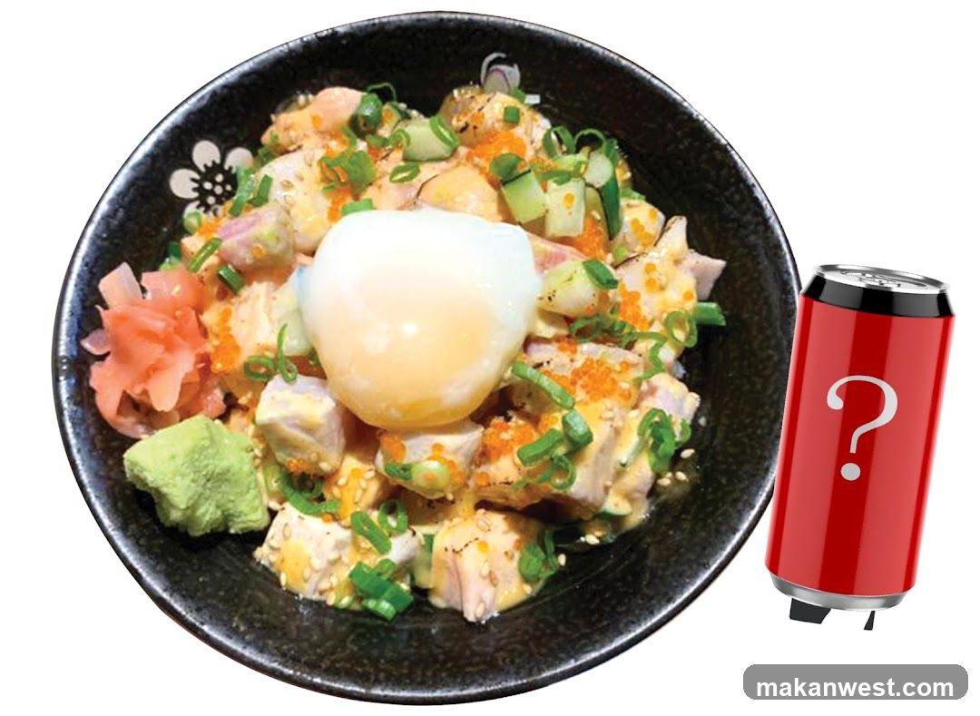 Poke bowl with a can of soda