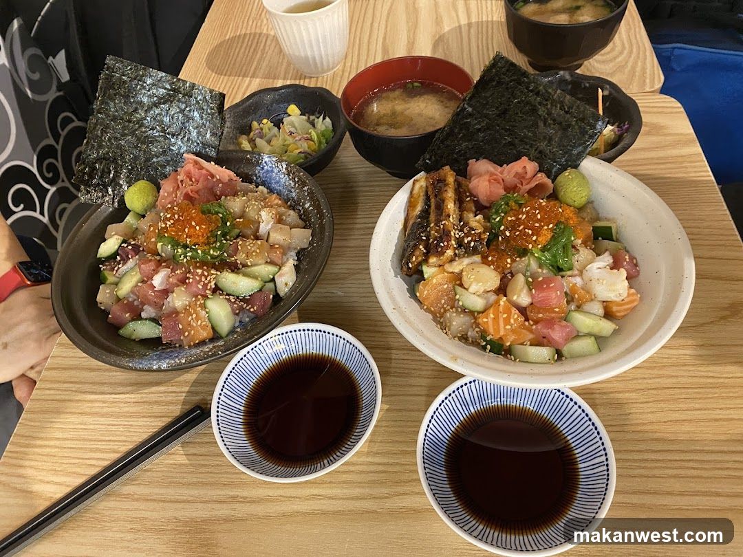 Two Chirashi Bowls with Miso Soup