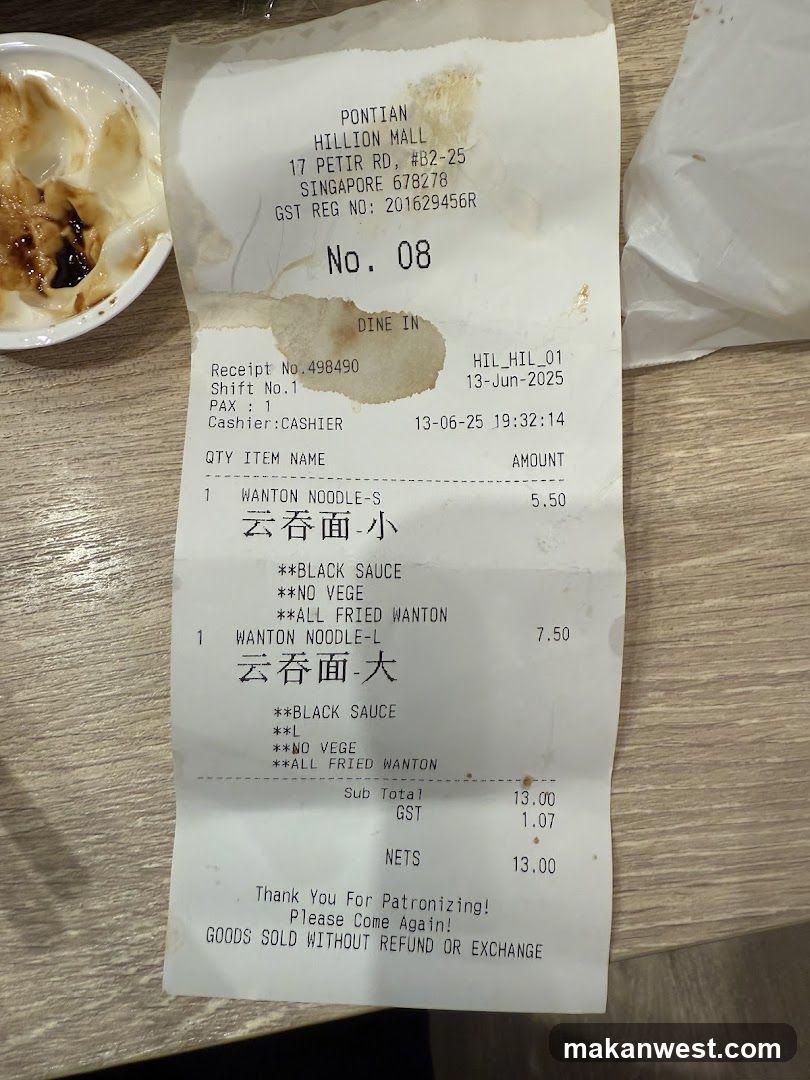 Pontian Hillion Mall Receipt