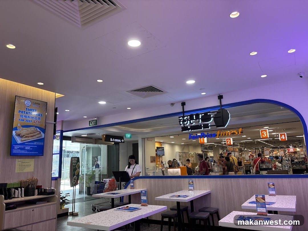Food Stall with Supermarket in Background