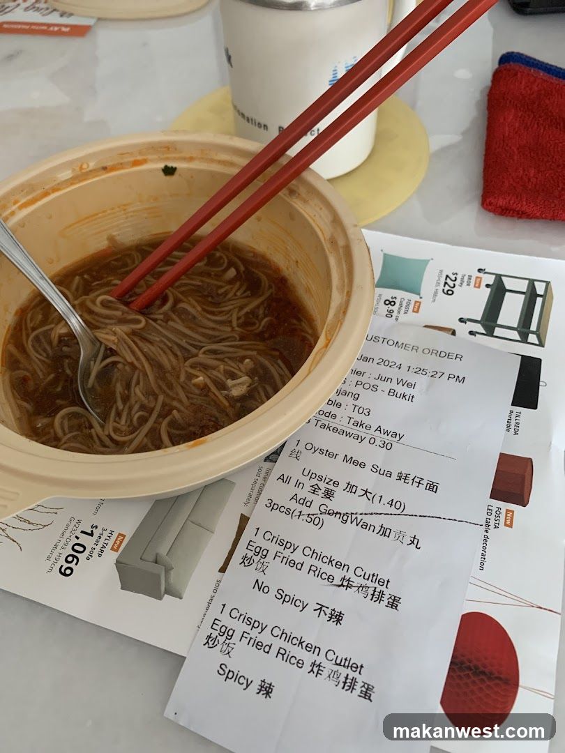 Noodle Dish and Receipt