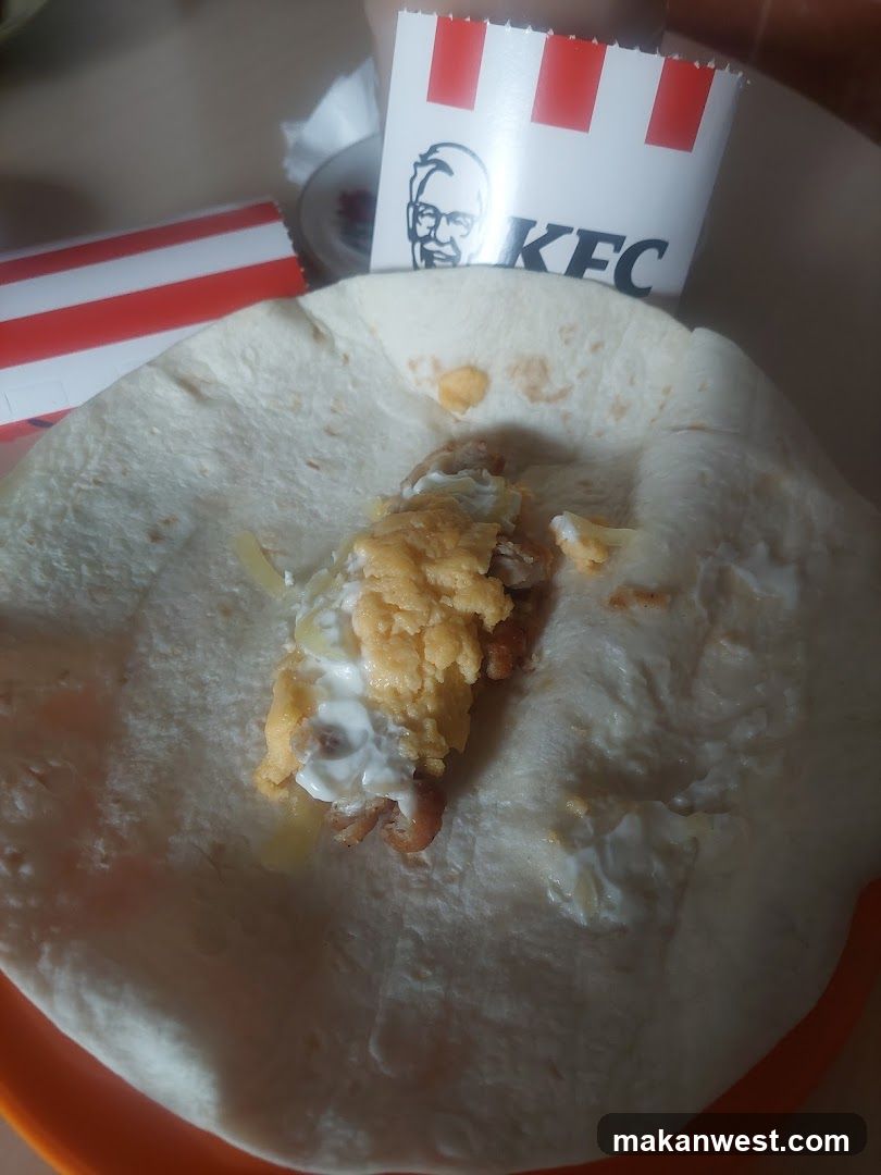KFC wrap with scrambled eggs and chicken