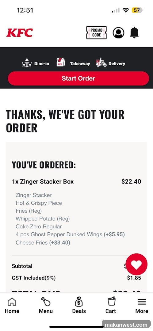 KFC Order Confirmation