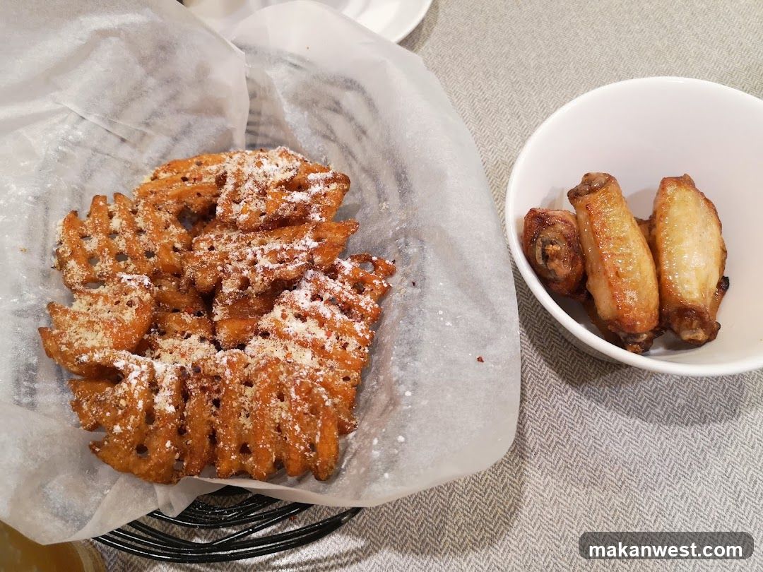 Waffle Fries and Chicken Wings