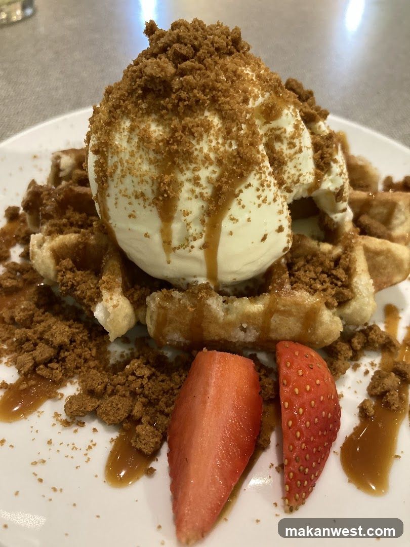 Waffle with Ice Cream and Strawberries