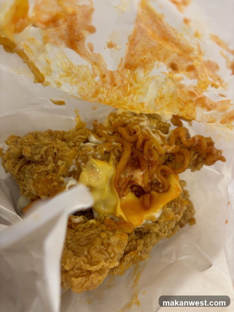 Fried Chicken Sandwich with Noodles and Cheese