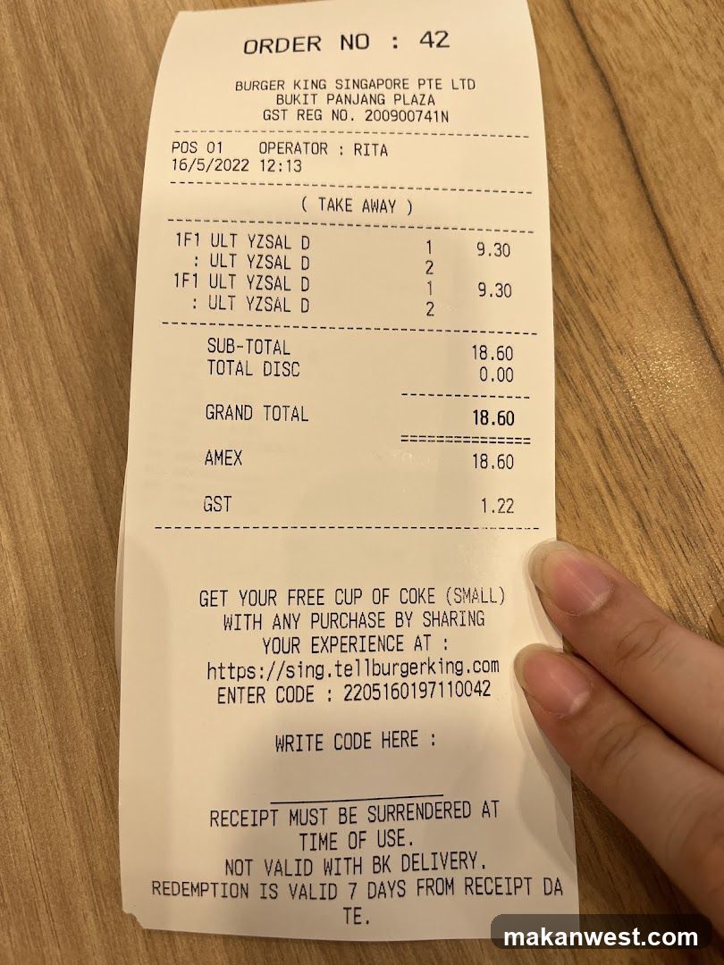 Burger King Receipt