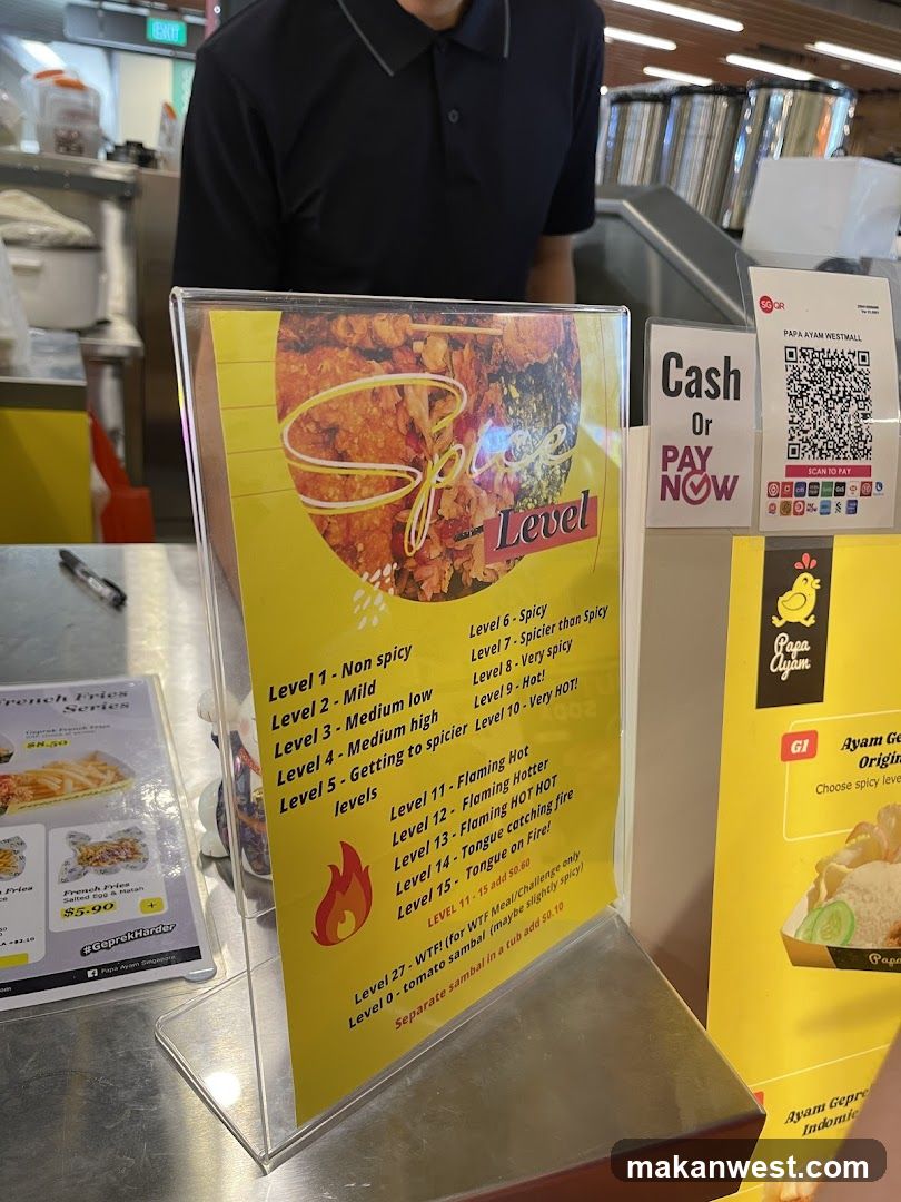 Papa Ayam Spice Level Menu