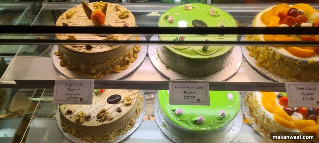 Cakes in a display case