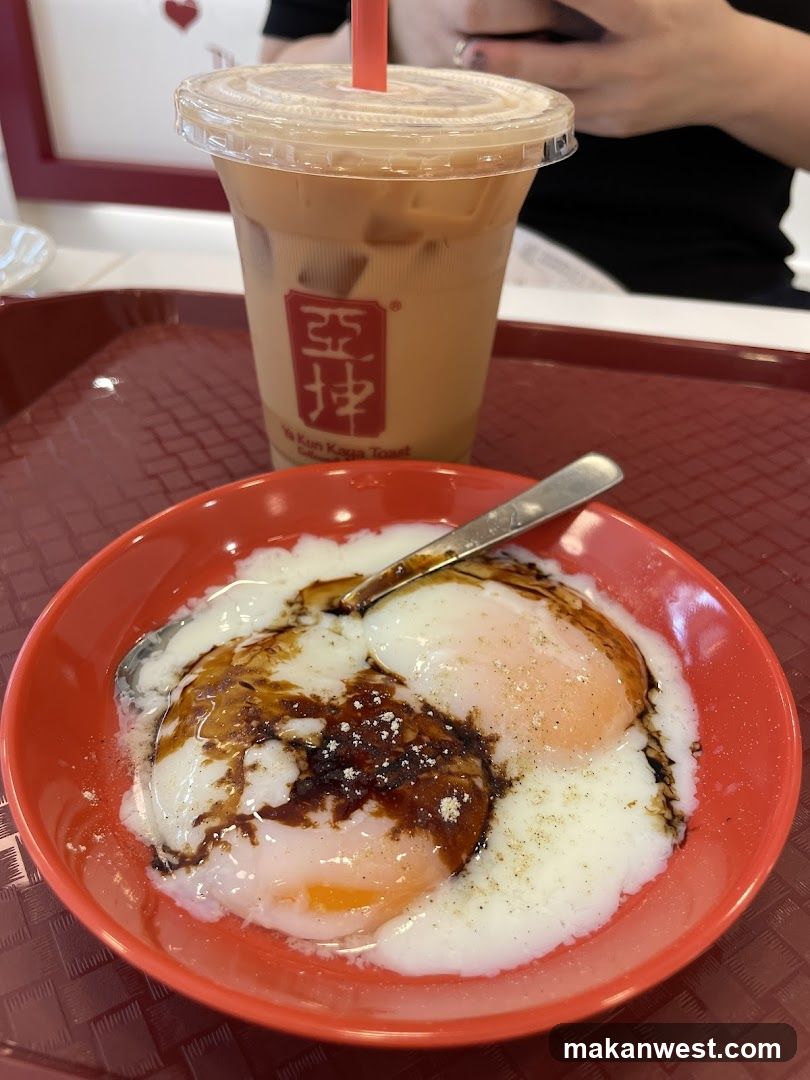 Soft-boiled eggs and iced tea