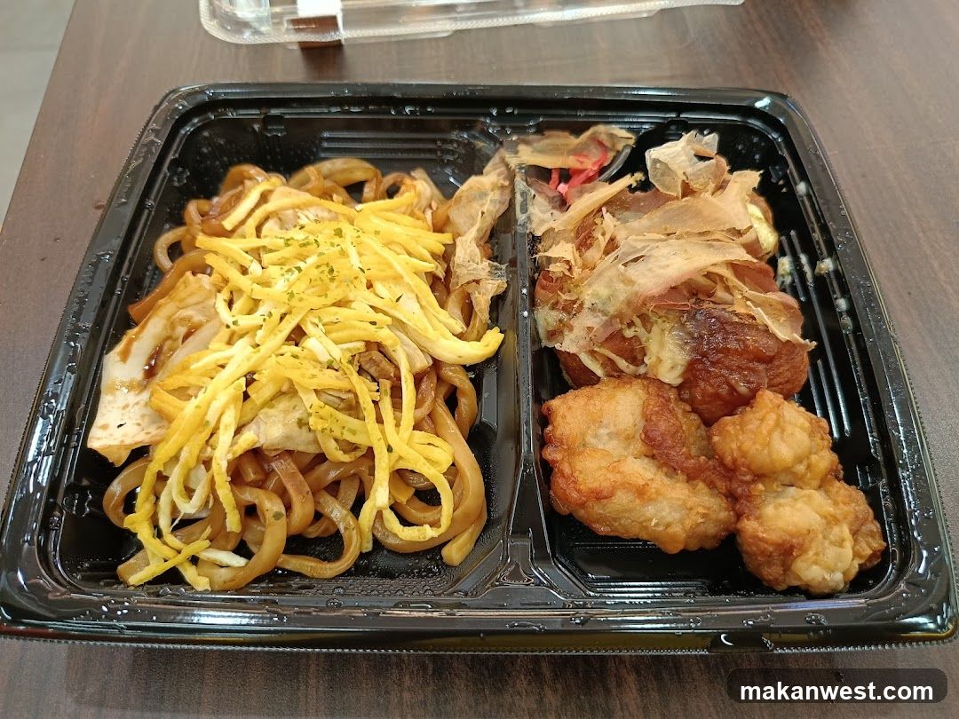 Bento Box with Noodles and Fried Items
