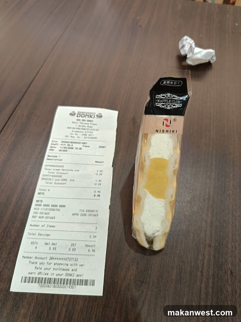 Receipt and packaged food item