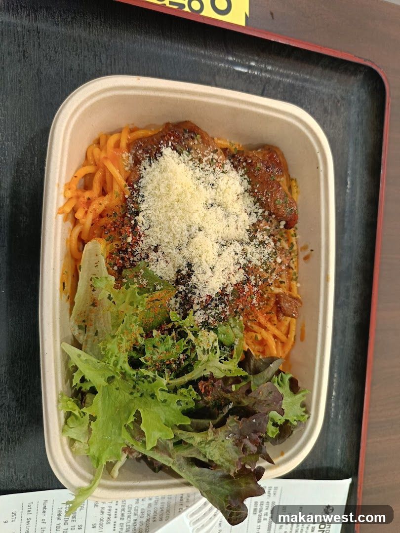 Spaghetti with Meat and Salad