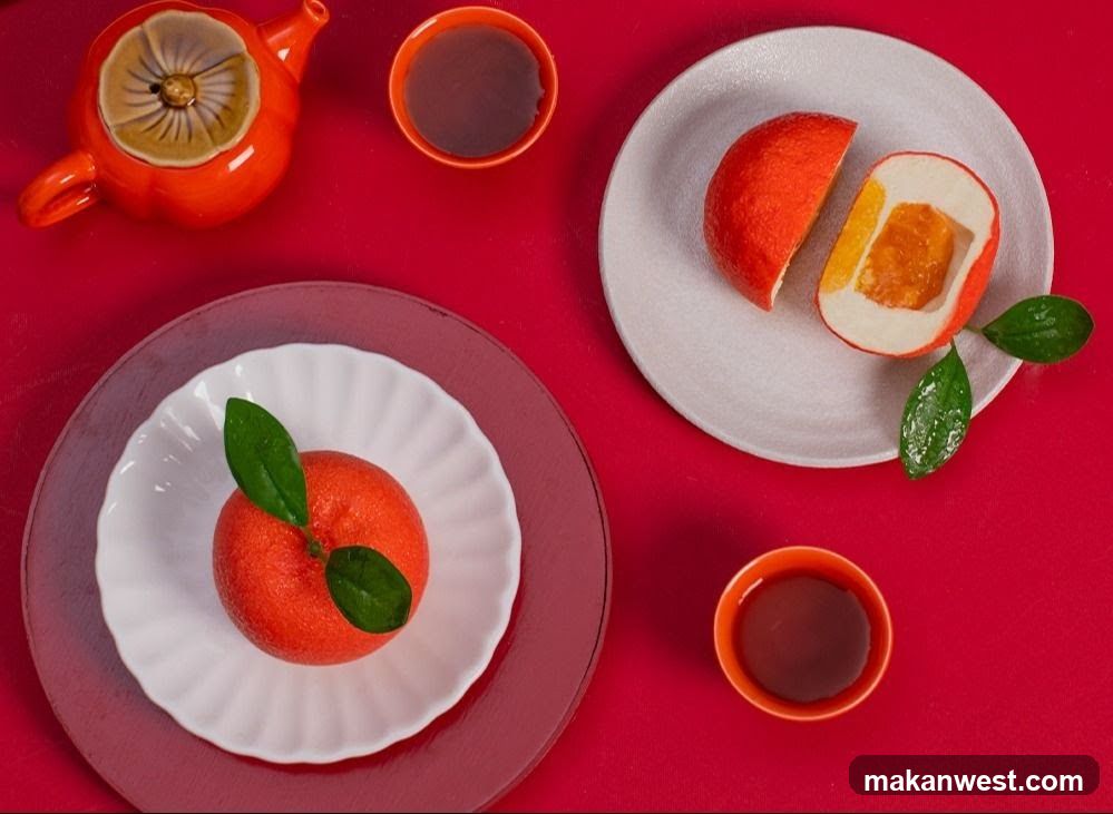 Orange-shaped desserts and tea