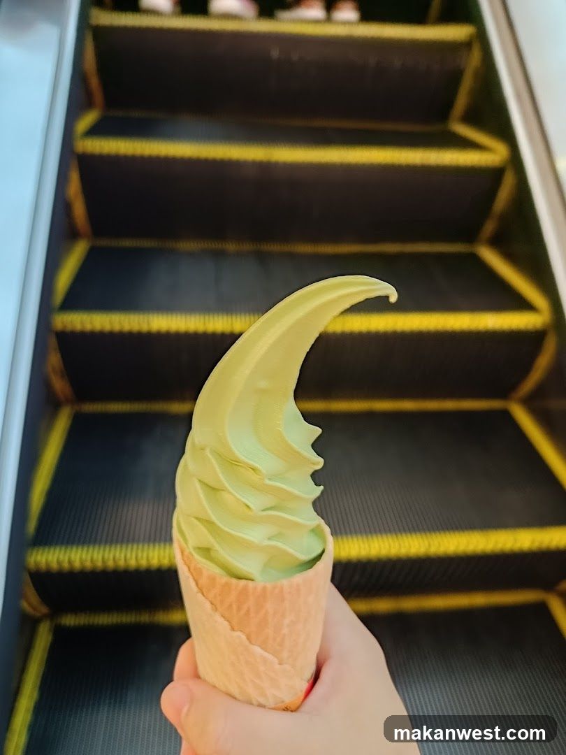Green Soft Serve Ice Cream Cone