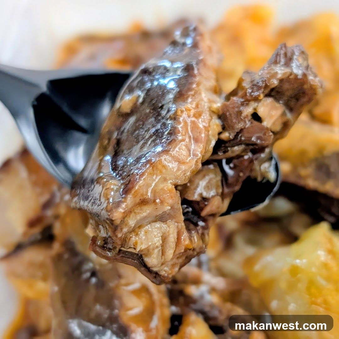 Close-up of Braised Meat on a Spoon