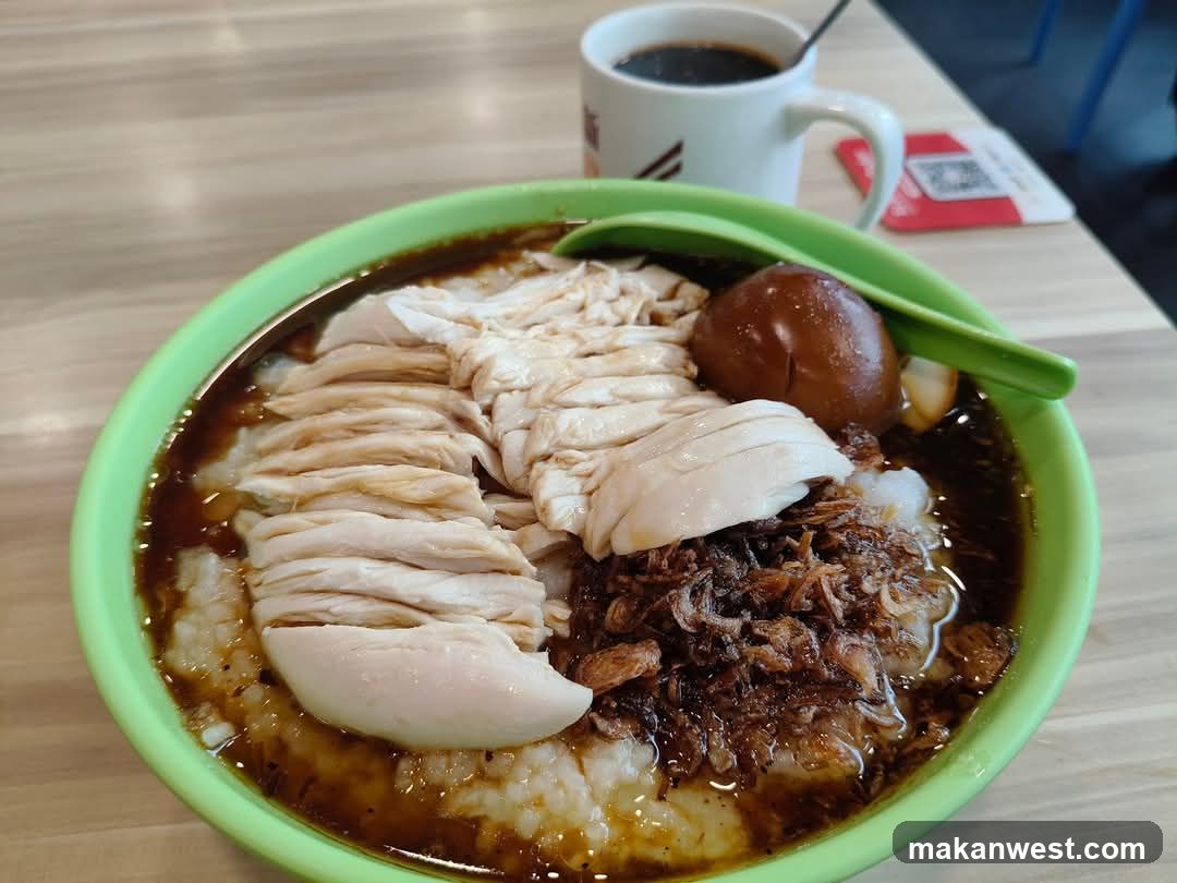 Chicken Congee with Braised Egg and Coffee